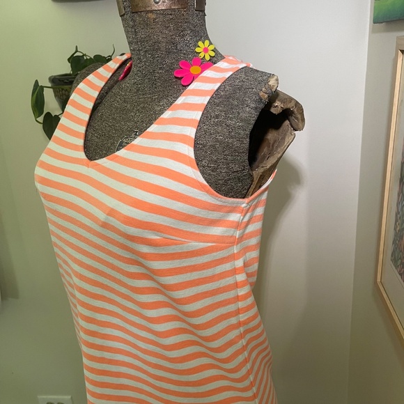 Coral & White Striped Sleeveless Tank Dress – Casual Summer Style - Picture 4 of 10
